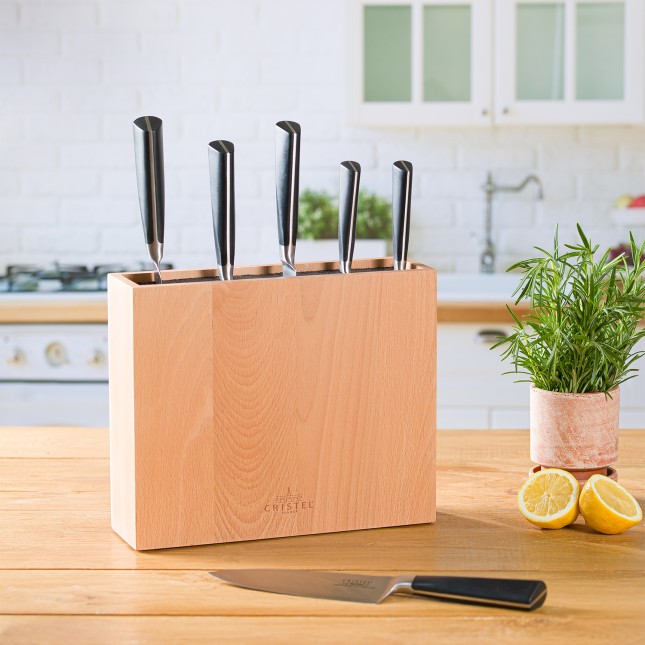 Rectangular beech wood knife block 6