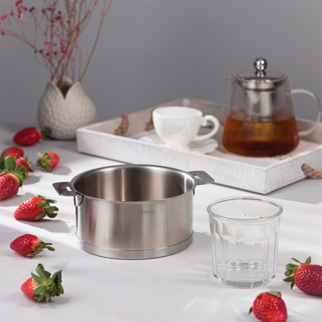 Set of 4 stainless steel saucepans + 2 removable Zenith handles 2