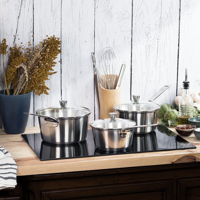 Brushed-finish stainless saucepan 8