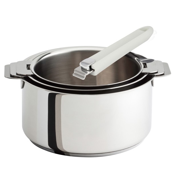 Set mit 3 Edelstahltöpfen + 1 abnehmbarer farbiger Griff Schwarz 12