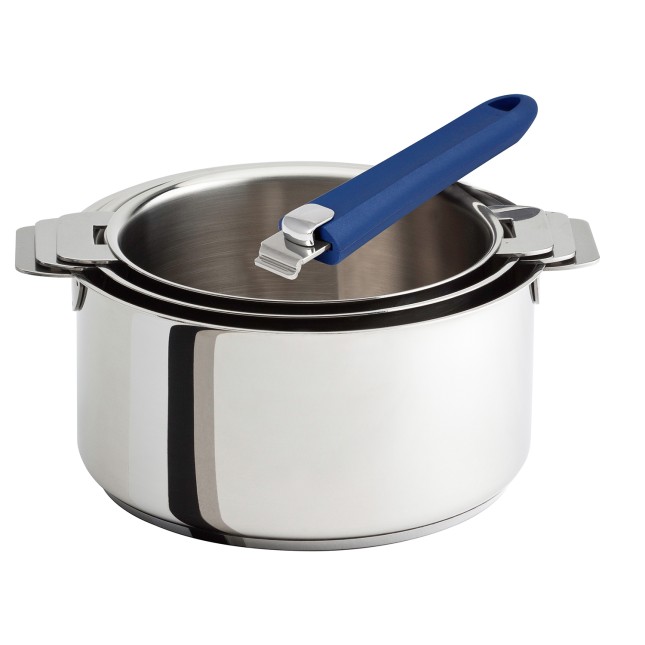 Set mit 3 Edelstahltöpfen + 1 abnehmbarer farbiger Griff Schwarz 10