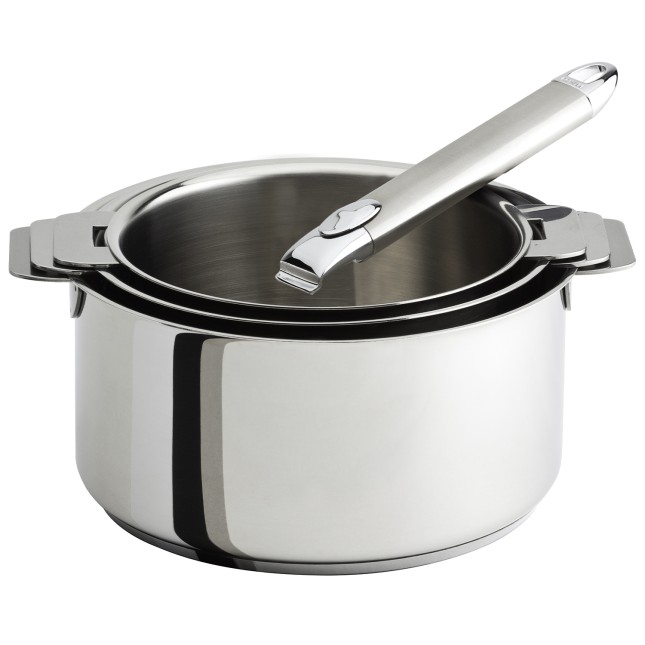 Set of 3 stainless steel saucepans + 1 removable Zenith handle