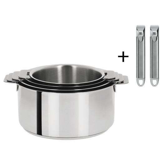 Set of 4 stainless steel saucepans + 2 removable Zenith handles - Cristel