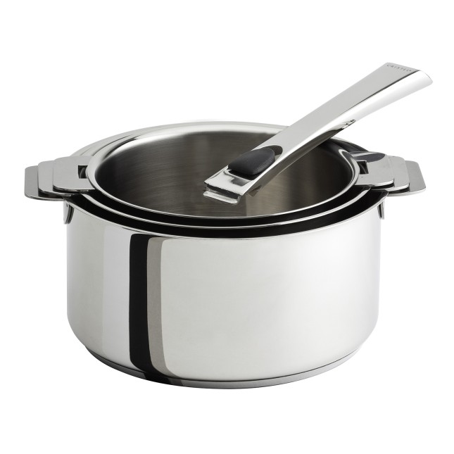 Set of 3 stainless steel saucepans + 1 removable handle