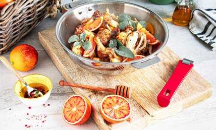Wok de poulet à l’orange sanguine et au miel